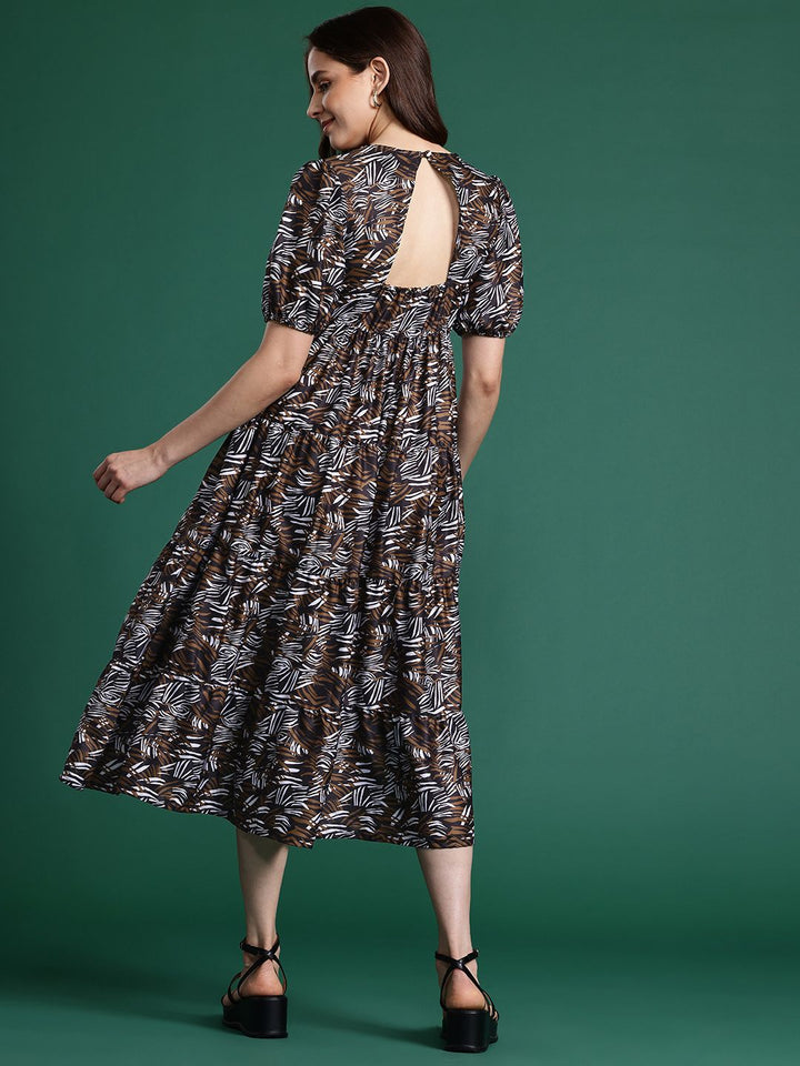 DressBerry Printed Fit & Flare Tiered Midi Dress