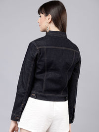 Tokyo Talkies Wanita Jaket Denim Pepejal Tentera Laut Biru