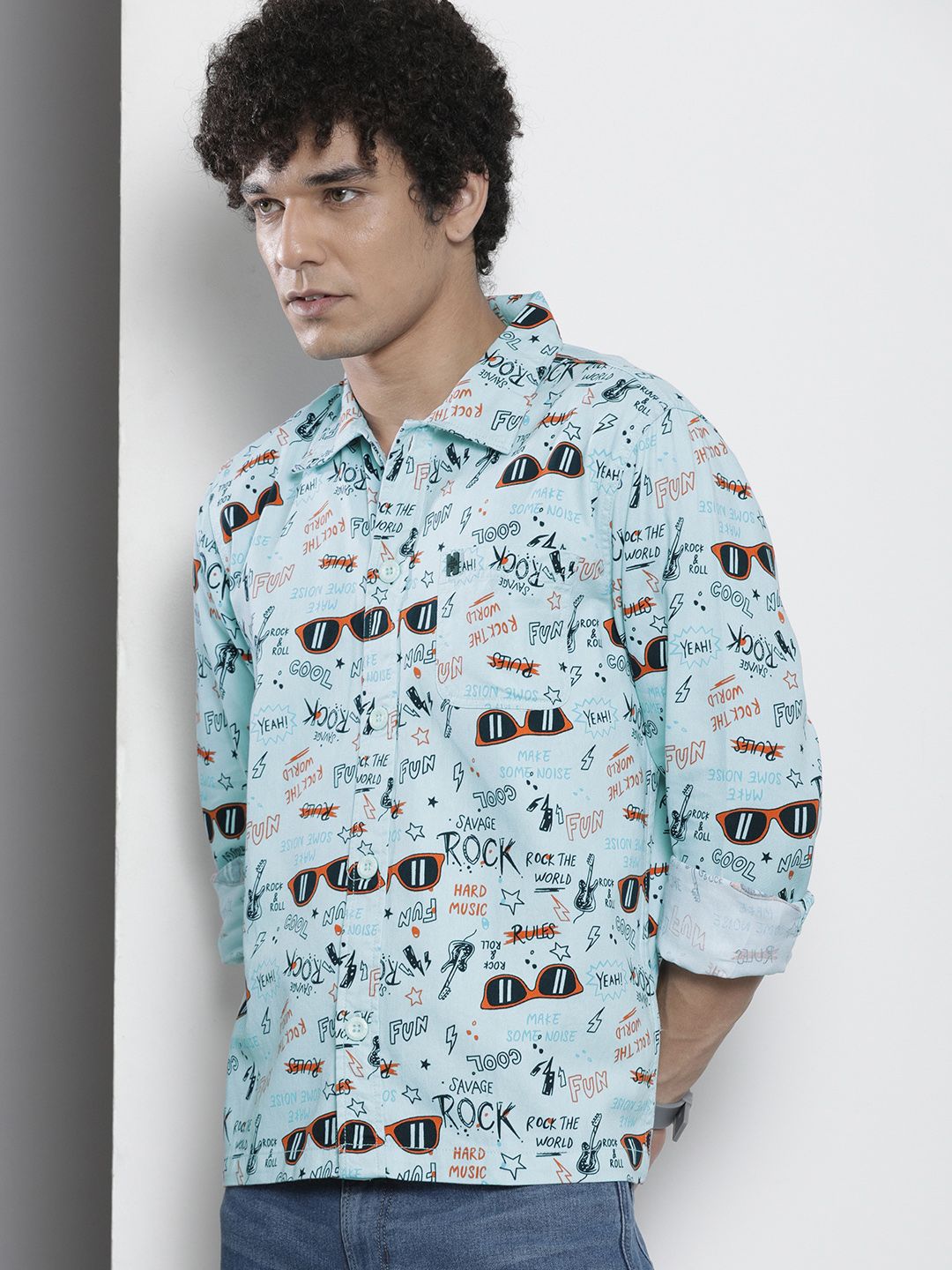The Indian Garage Co Men Blue & Black Printed Casual Shirt