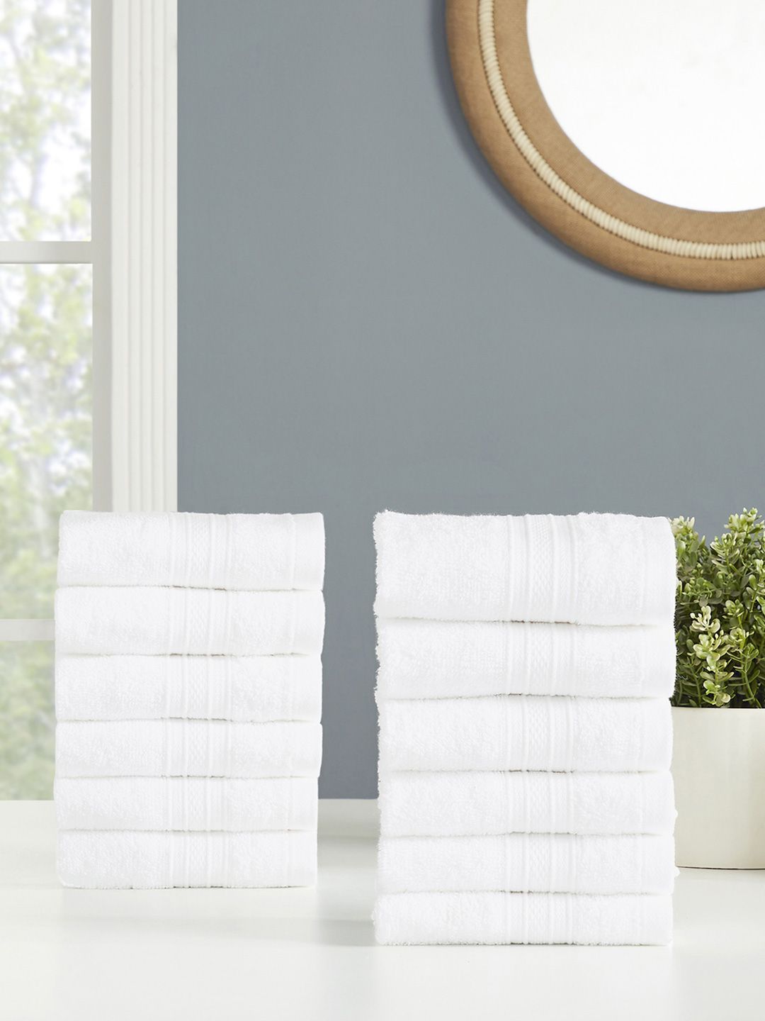 MYTRIDENT Set Of 12 White 500 GSM Pure Cotton Face Towels