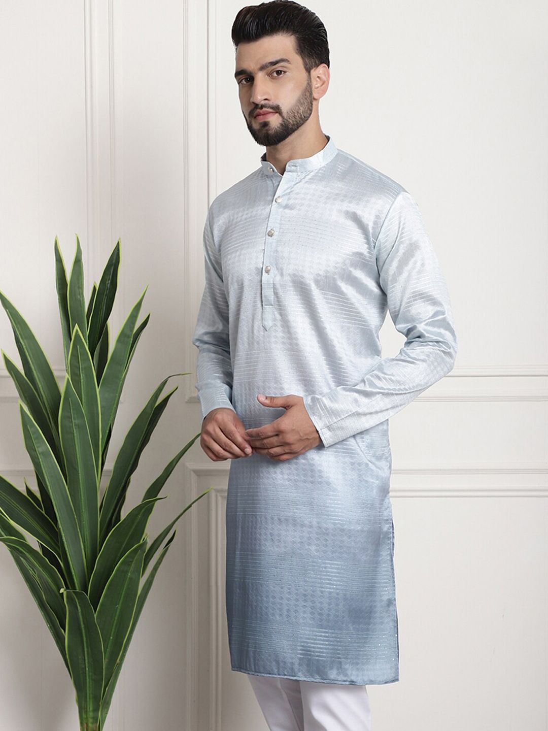 SOJANYA Rekaan Tenunan Kolar Mandarin Silk Cotton Kurta