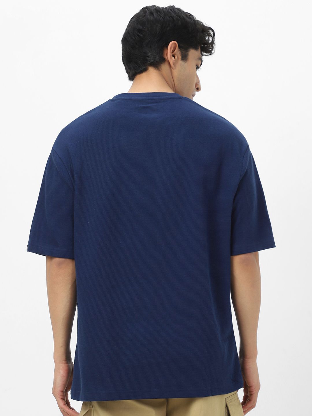 Urbano Fashion Men Textured Round Neck Oversized Half Sleeve Cotton T-Shirt