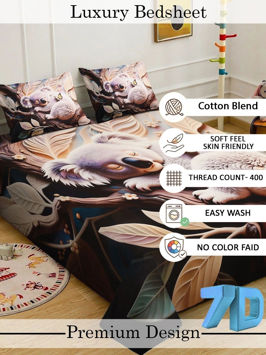 Moda Rapido X KLOTTHE Brown 400 TC King Bedsheet with 2 Pillow Covers