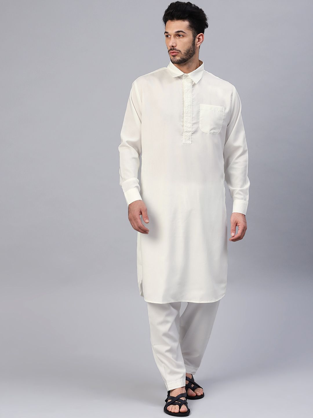 SOJANYA Men Off-White Solid Pathani Kurta with Salwar