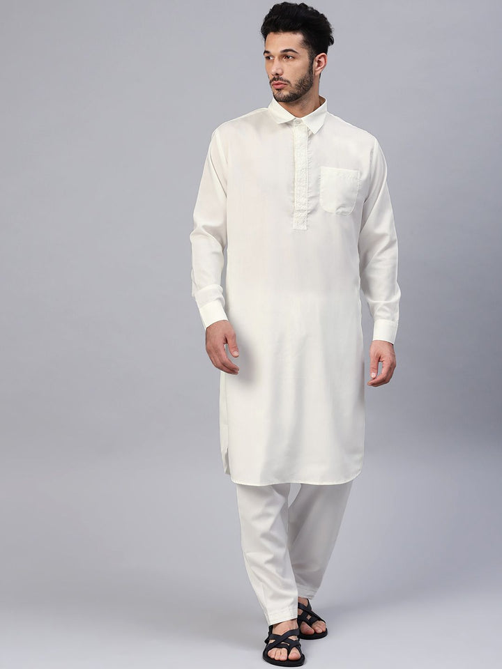 SOJANYA Men Off-White Solid Pathani Kurta with Salwar