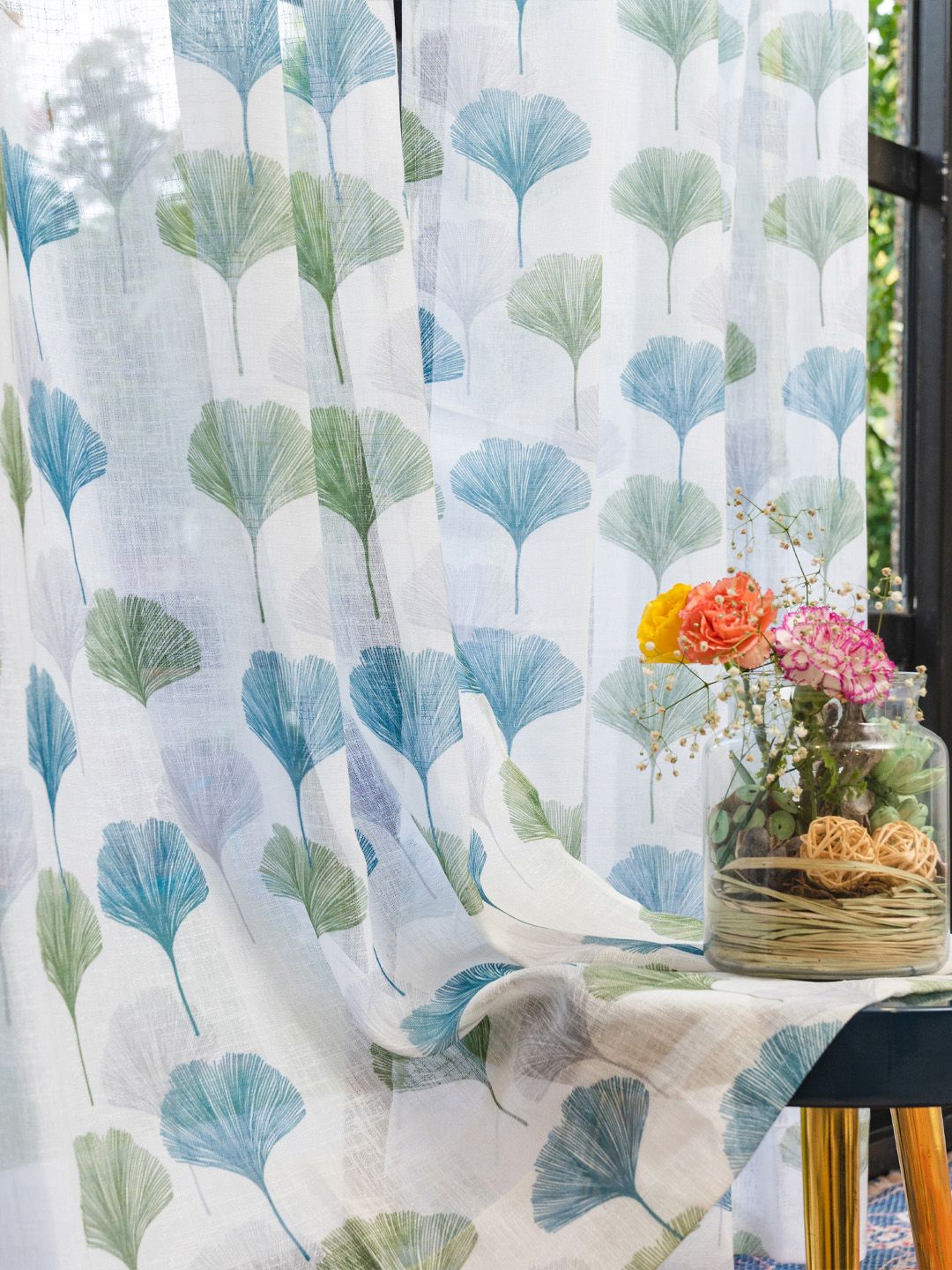 URBAN SPACE Pack Of 2 Green Floral Printed Door Curtains