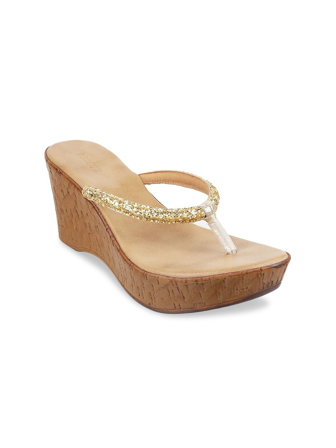 Mochi Gold-Toned Embellished Wedge Sandals