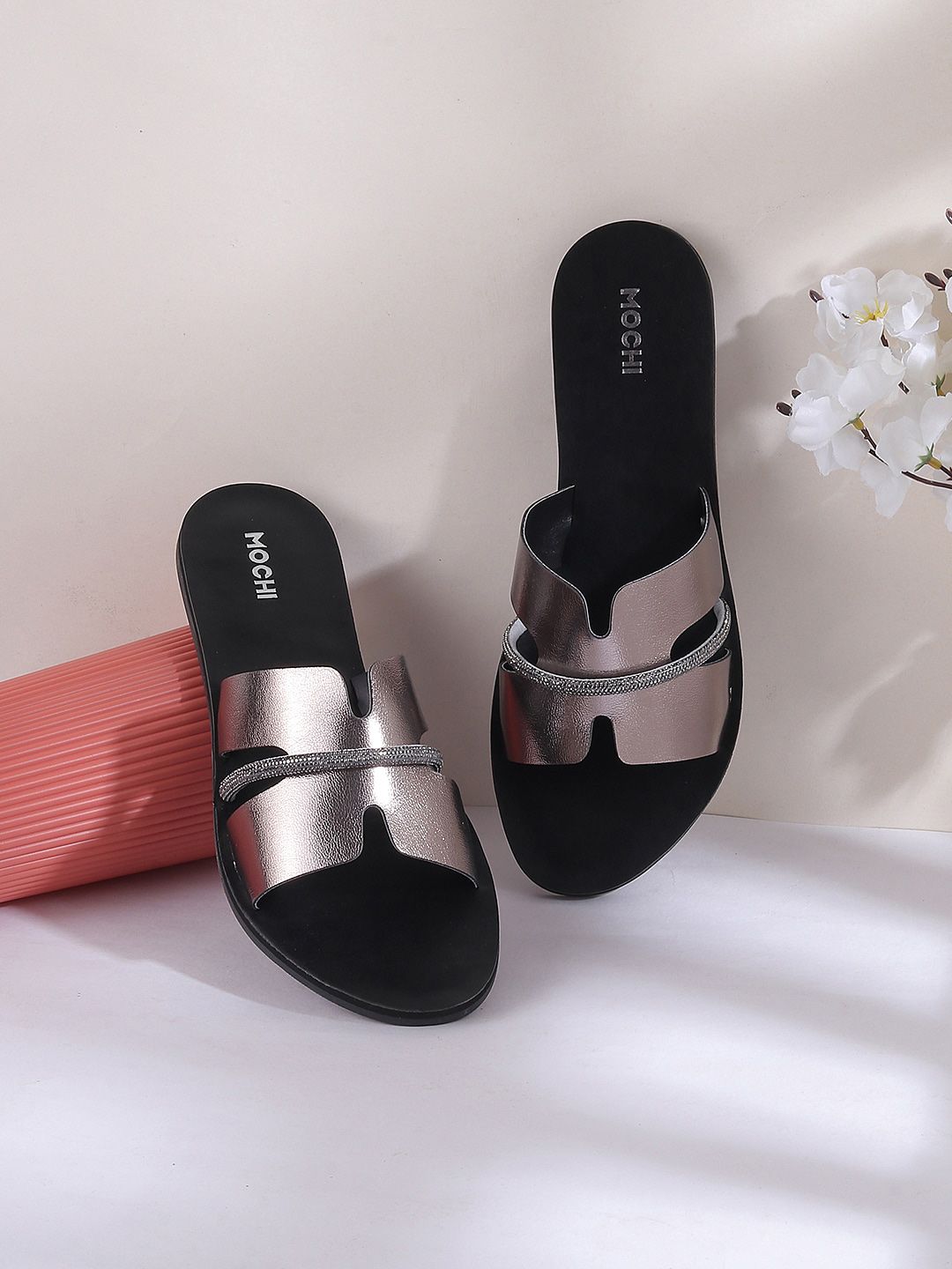 Mochi Embellished Open Toe Flats