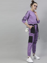 STREET 9 Women Purple Solid Cotton Crop Sweatshirt