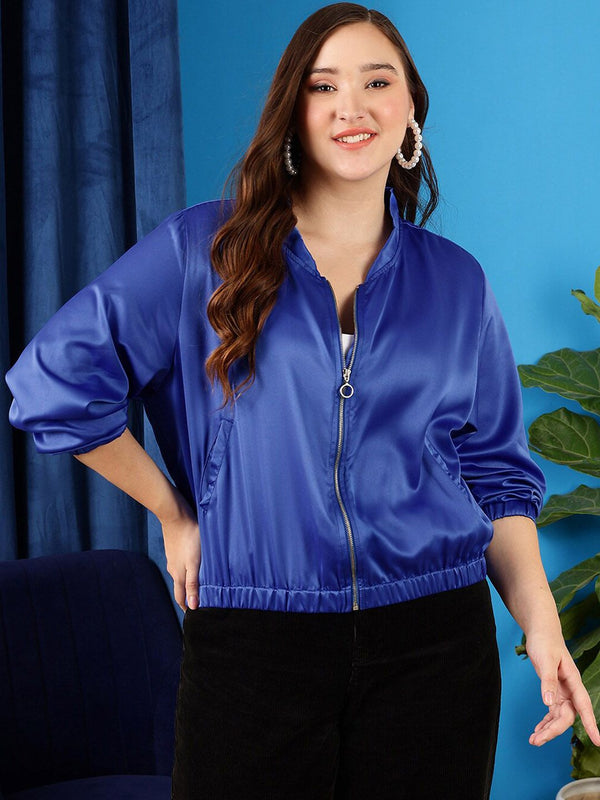 CURVY STREET Plus Size Mock Collar Bomber Jacket