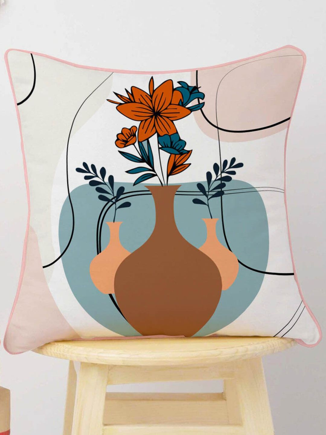 STITCHNEST White & Blue Set of 5 Floral Velvet Square Cushion Covers