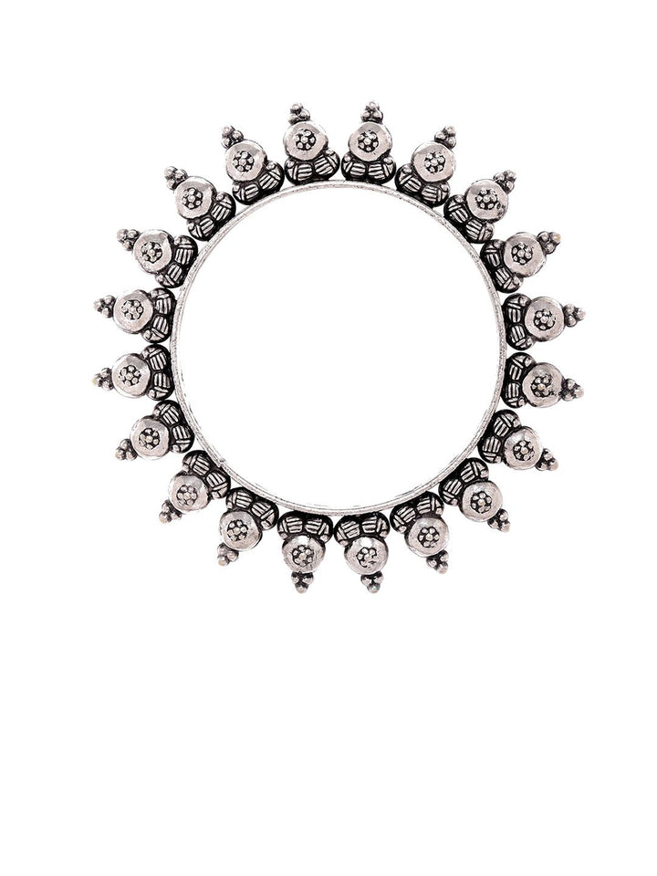 Rubans Set Of 2 Silver-Plated Oxidized Artisan-Crafted Bangles with Ghungroo Beads
