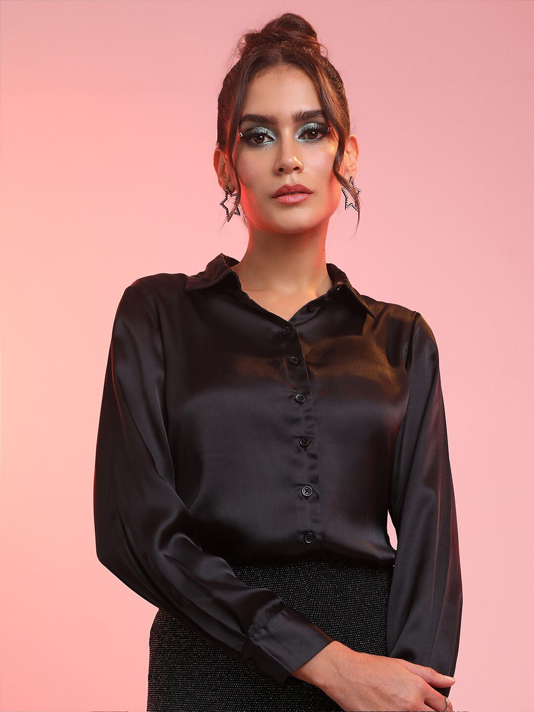Tokyo Talkies Spread Collar Satin Regular Fit Shirt