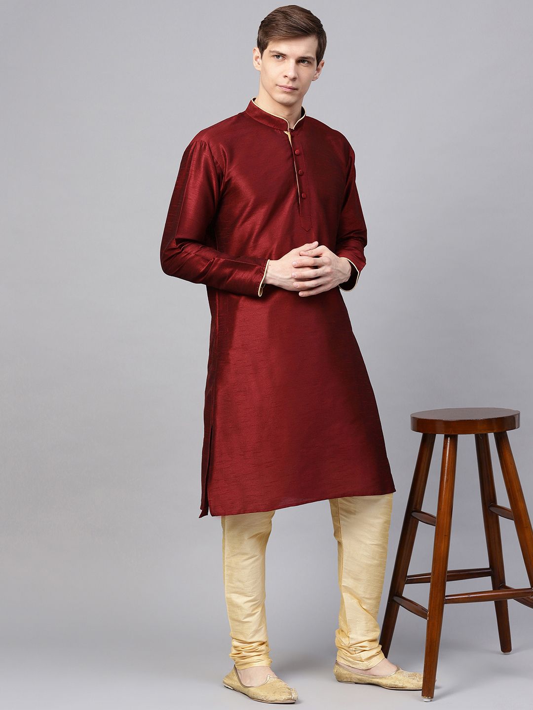 SOJANYA Men Maroon Solid Straight Kurta