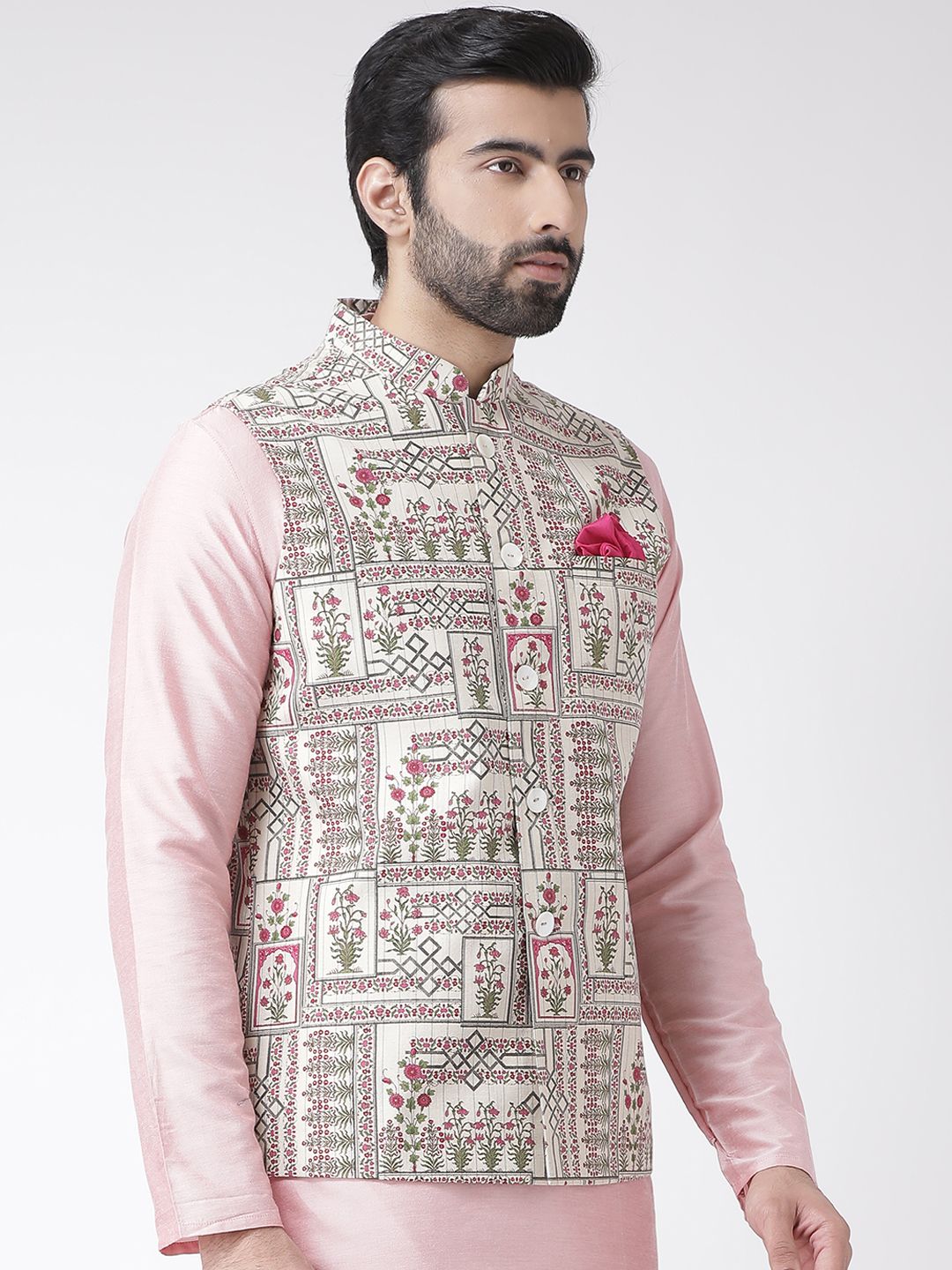 KISAH Men Printed Zari  Regular Fit Nehru Jacket