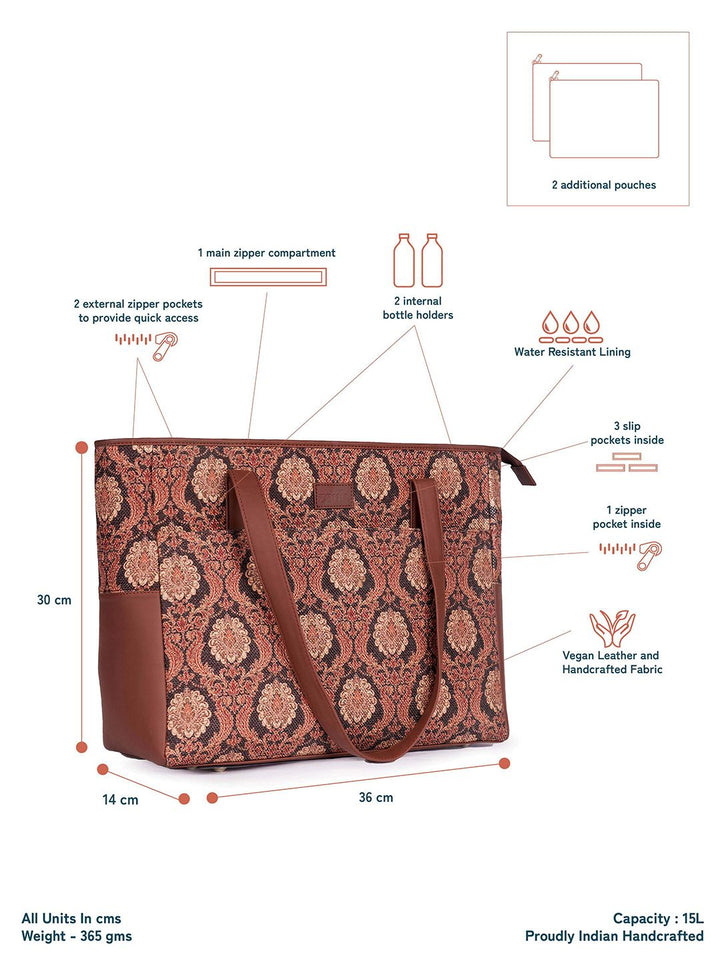 ZOUK Jodhpur Damask Printed Vegan Leather Shoulder Diaper Bag