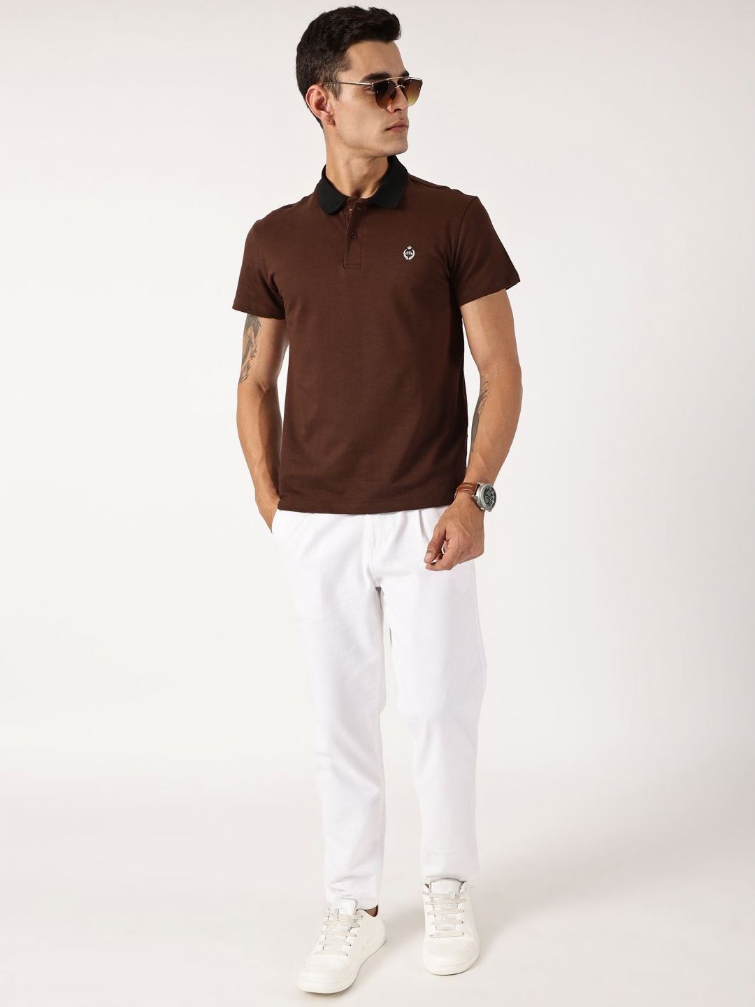 Thomas Scott Men Solid Polo Collar Cotton T-shirt