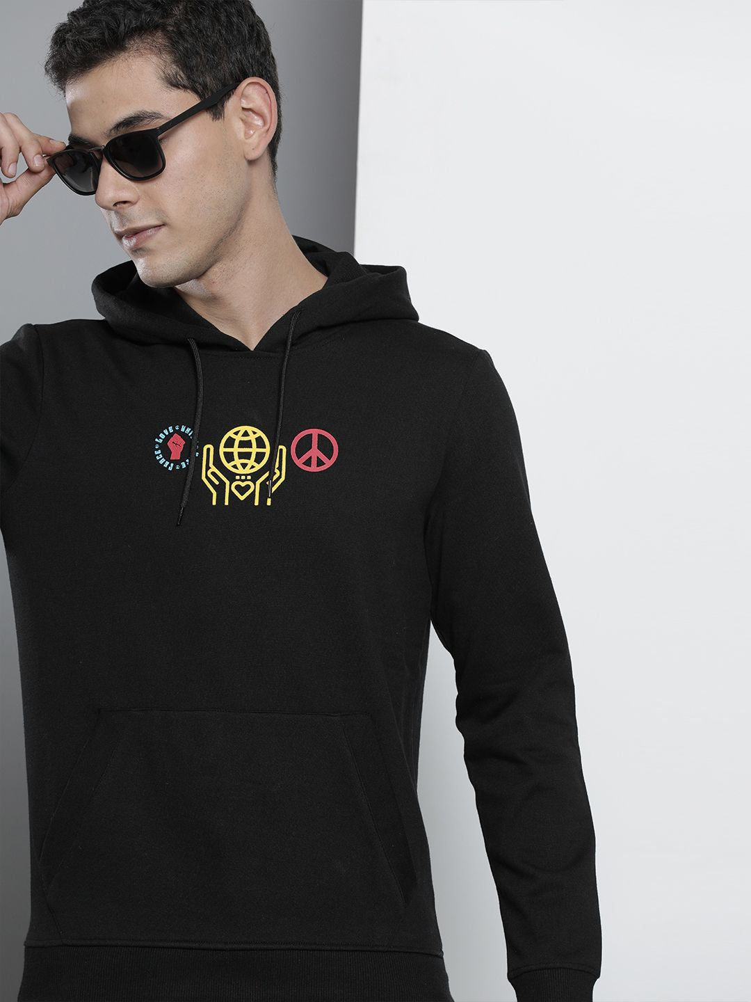 The Indian Garage Co Men Black Printed Hooded Sweatshirt