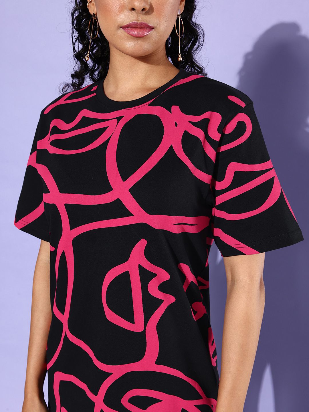 DILLINGER Abstract Printed Oversized Longline Pure Cotton T-shirt