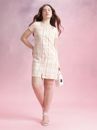 DressBerry Checked Tie-Up Neck Shirt Dress