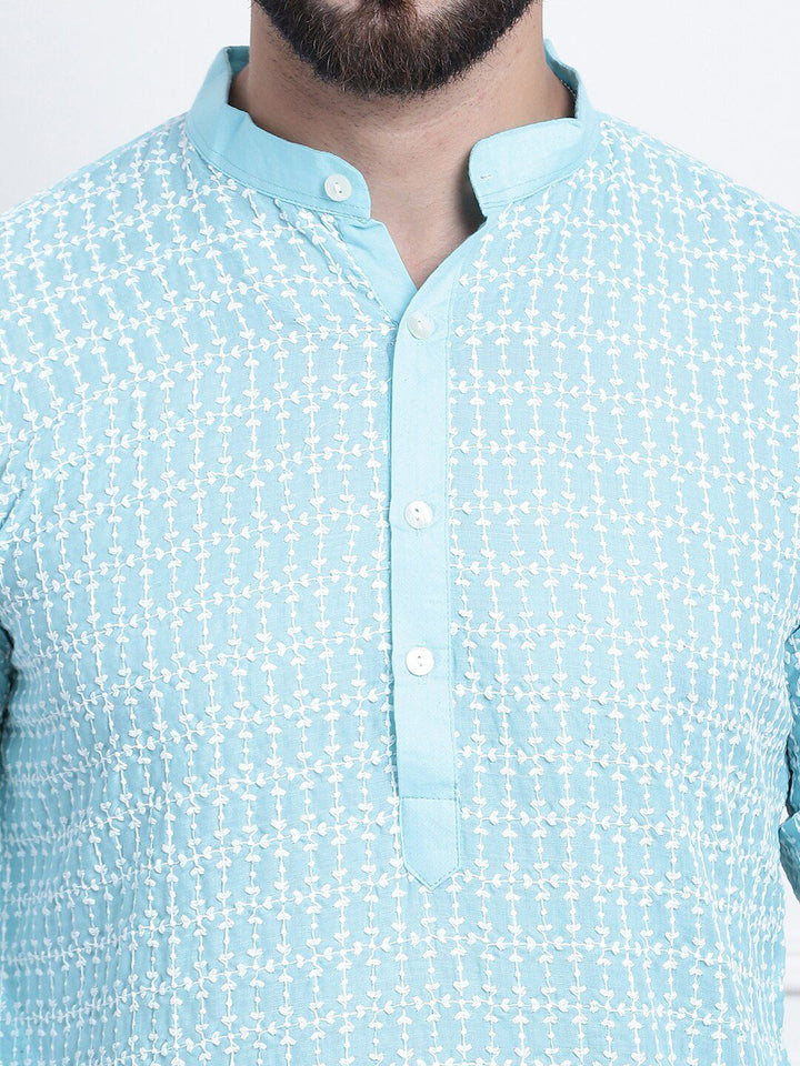 SOJANYA Kolar Mandarin Sulam Bunga Pure Cotton Kurta Lurus