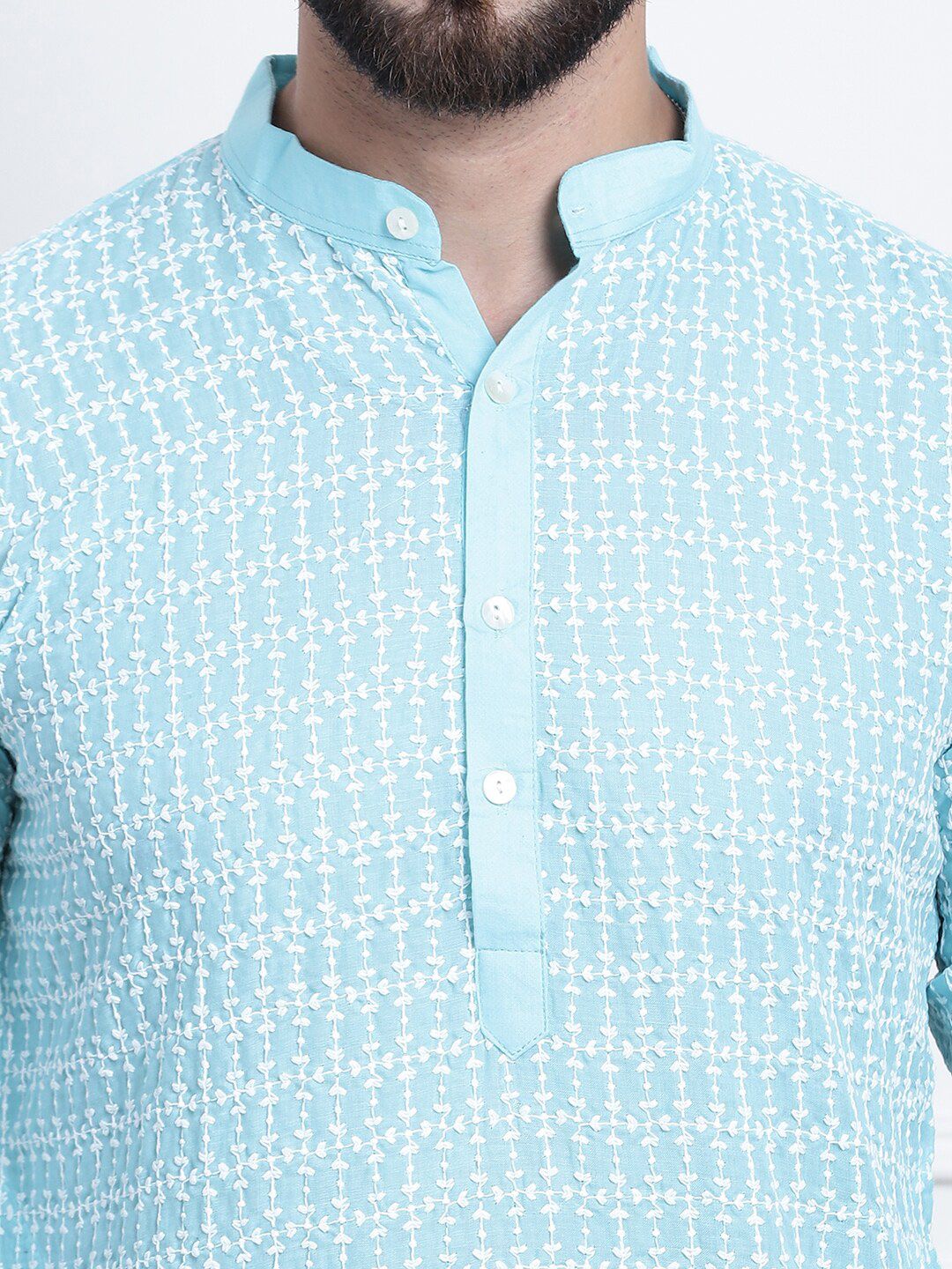 SOJANYA Kolar Mandarin Sulam Bunga Pure Cotton Kurta Lurus