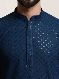 SOJANYA Mandarin Collar Sequins Embellished Pure Cotton Straight Kurta