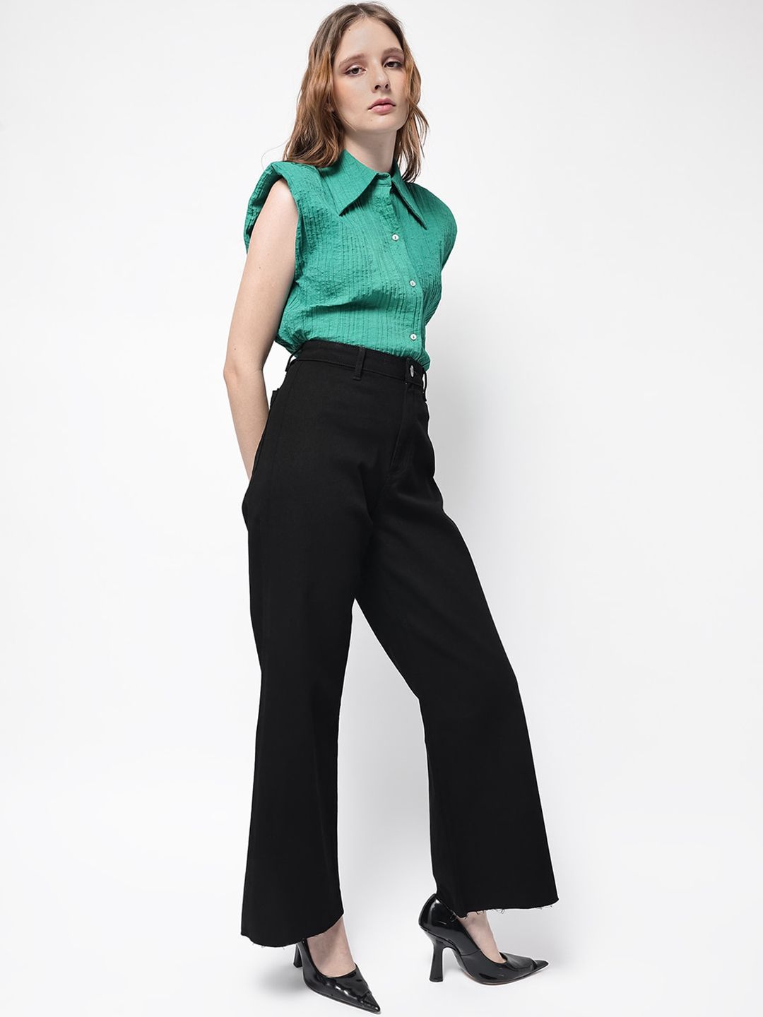 RAREISM Women Comfort Wide Leg High-Rise Stretchable Jeans