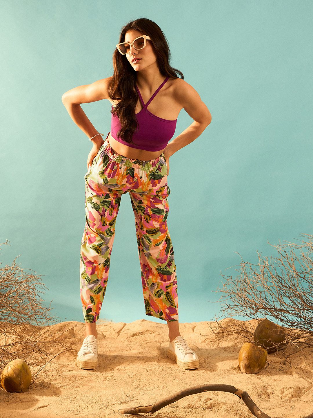 Berrylush Women Pink Floral Printed Relaxed Straight Leg High-Rise Parallel Trouser