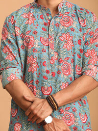 VASTRAMAY Floral Printed Thread Work Pure Cotton Kurta