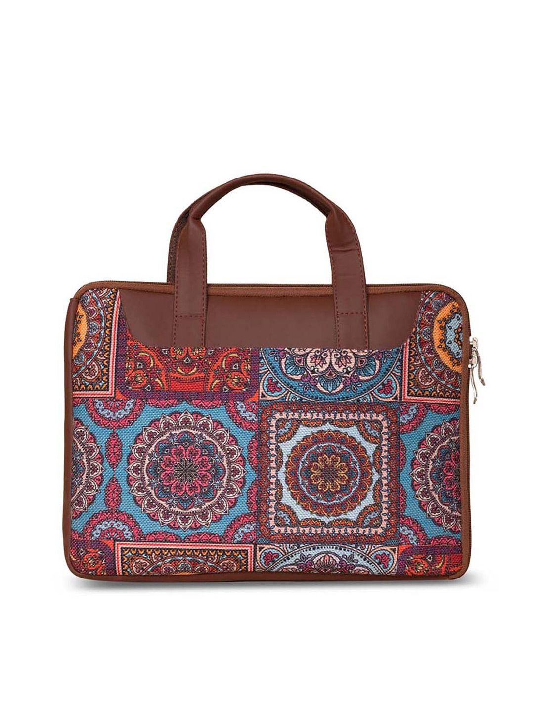 ZOUK Women Brown & Blue Printed Jute Laptop Sleeve