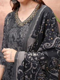 Vishudh Black Paisley Printed Sequinned Straight Kurta With Trousers & Dupatta