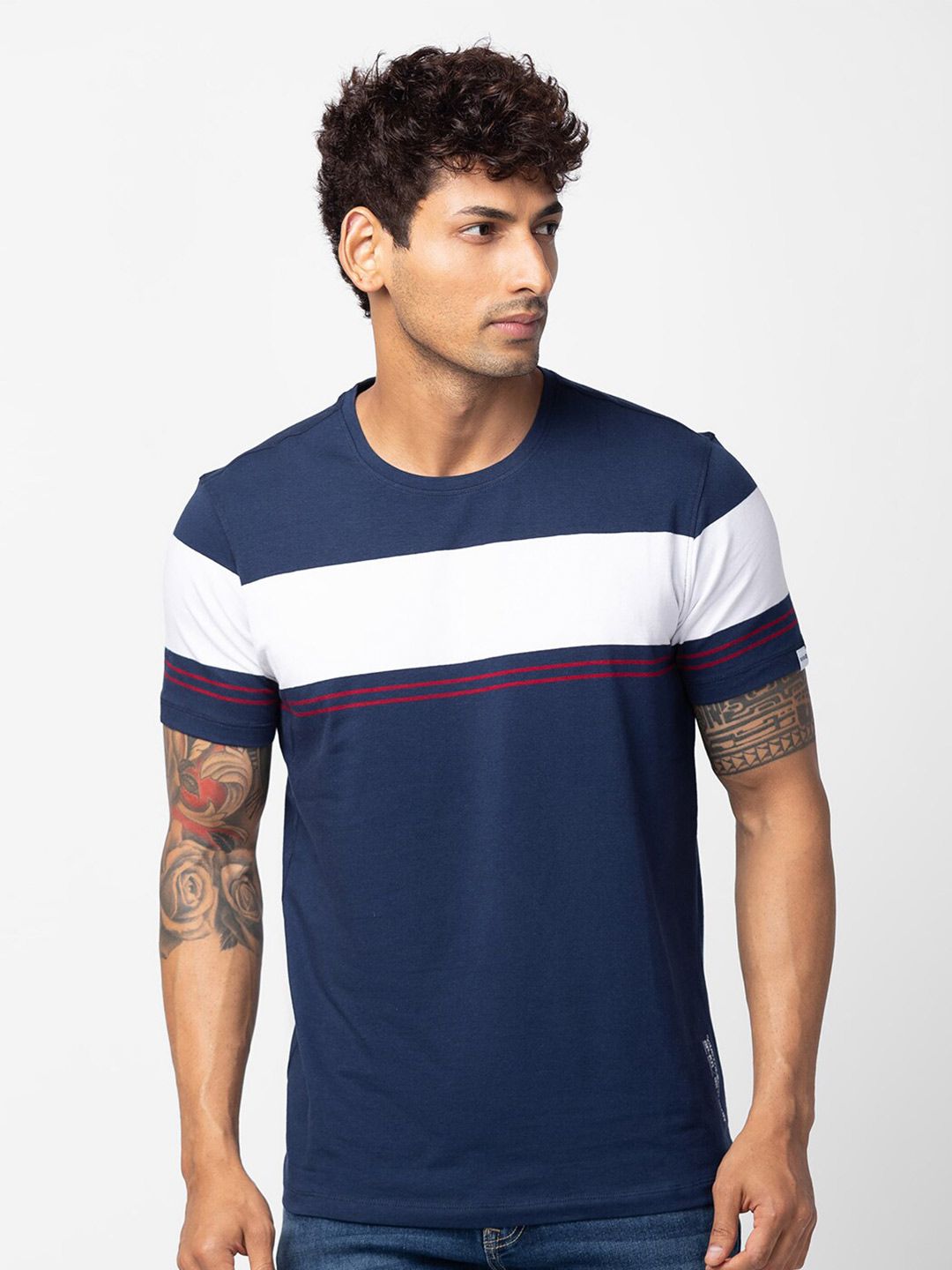 SPYKAR Men Colourblocked Cotton T-shirt