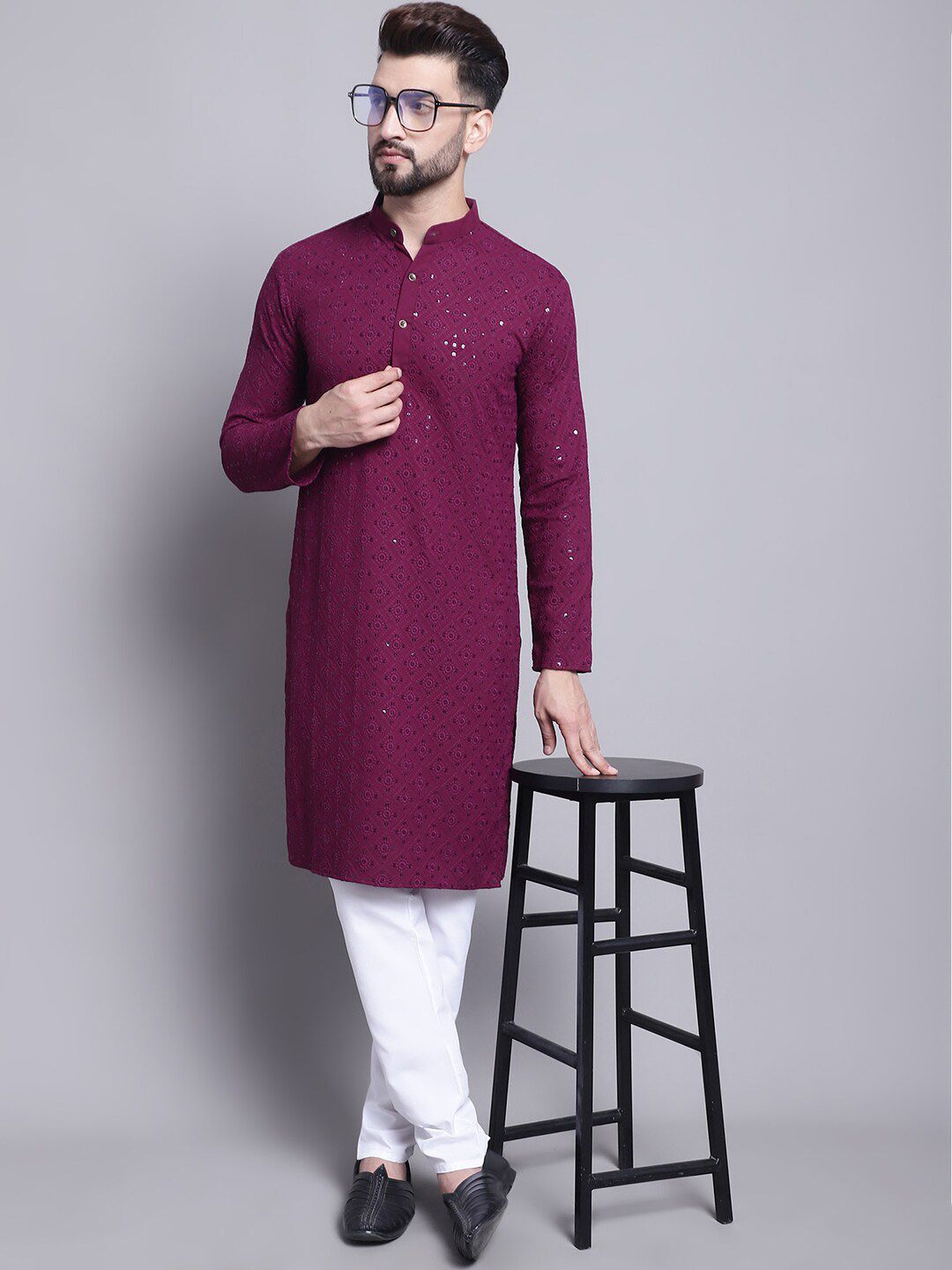 SOJANYA Motif Etnik Kolar Bersulam Berlabuci Kapas Tulen Kurta