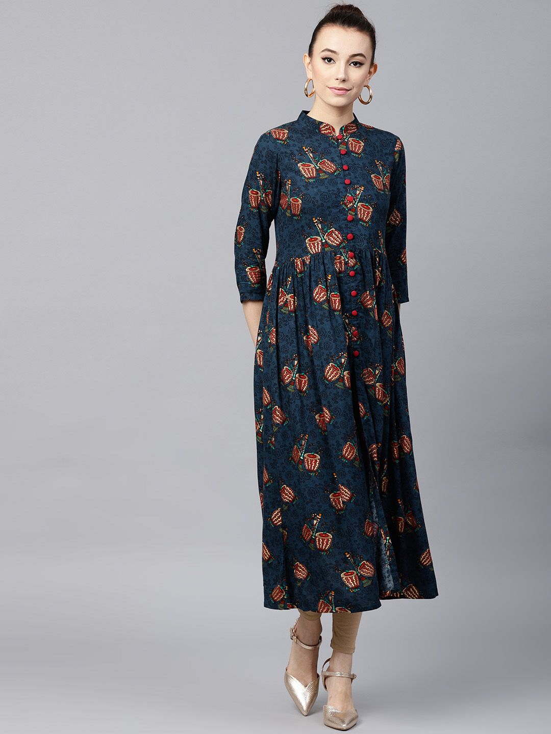 Gerua By Libas Women Blue  Maroon Tabla Printed A-Line Kurta
