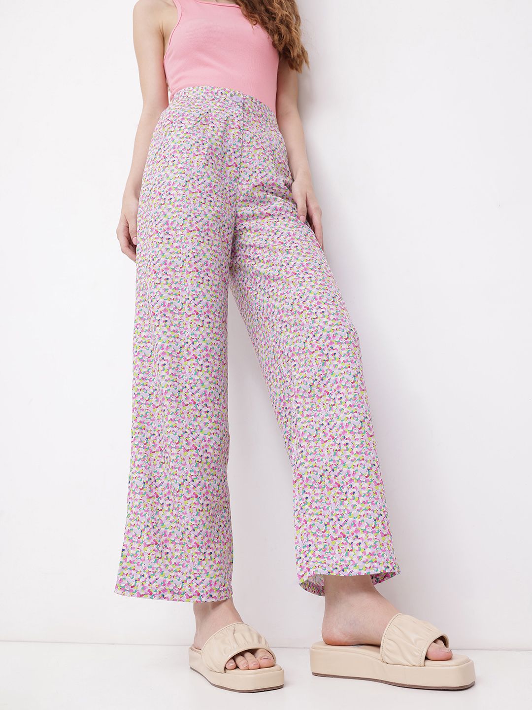 DressBerry Women Ditsy Delight Wide Leg Trousers