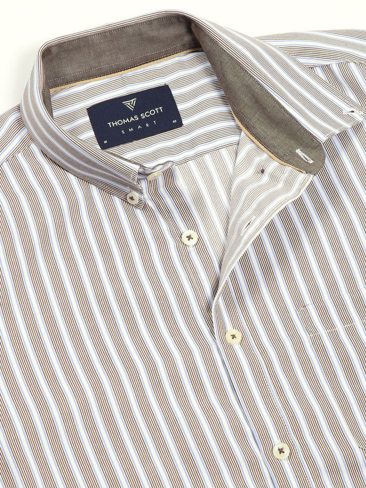 Thomas Scott Men Smart Fit Button-Down Collar Vertical Striped Cotton Formal Shirt