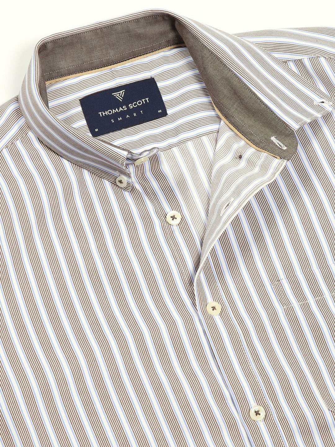 Thomas Scott Men Smart Fit Button-Down Collar Vertical Striped Cotton Formal Shirt