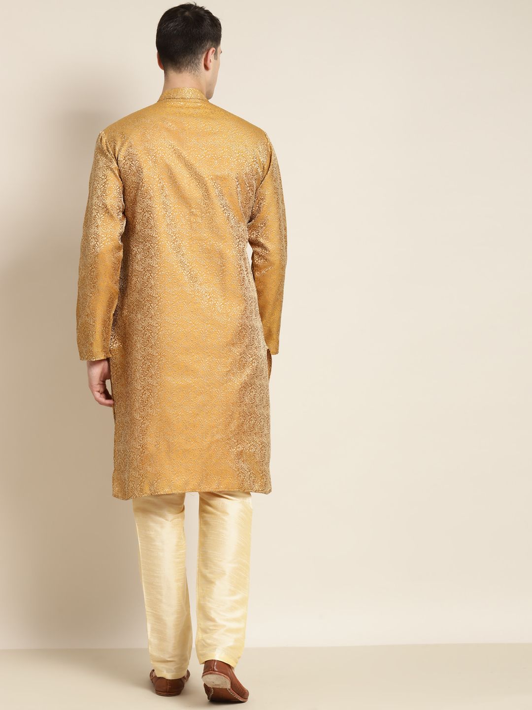 SOJANYA Men Mustard Yellow & Golden Ethnic Motifs Kurta