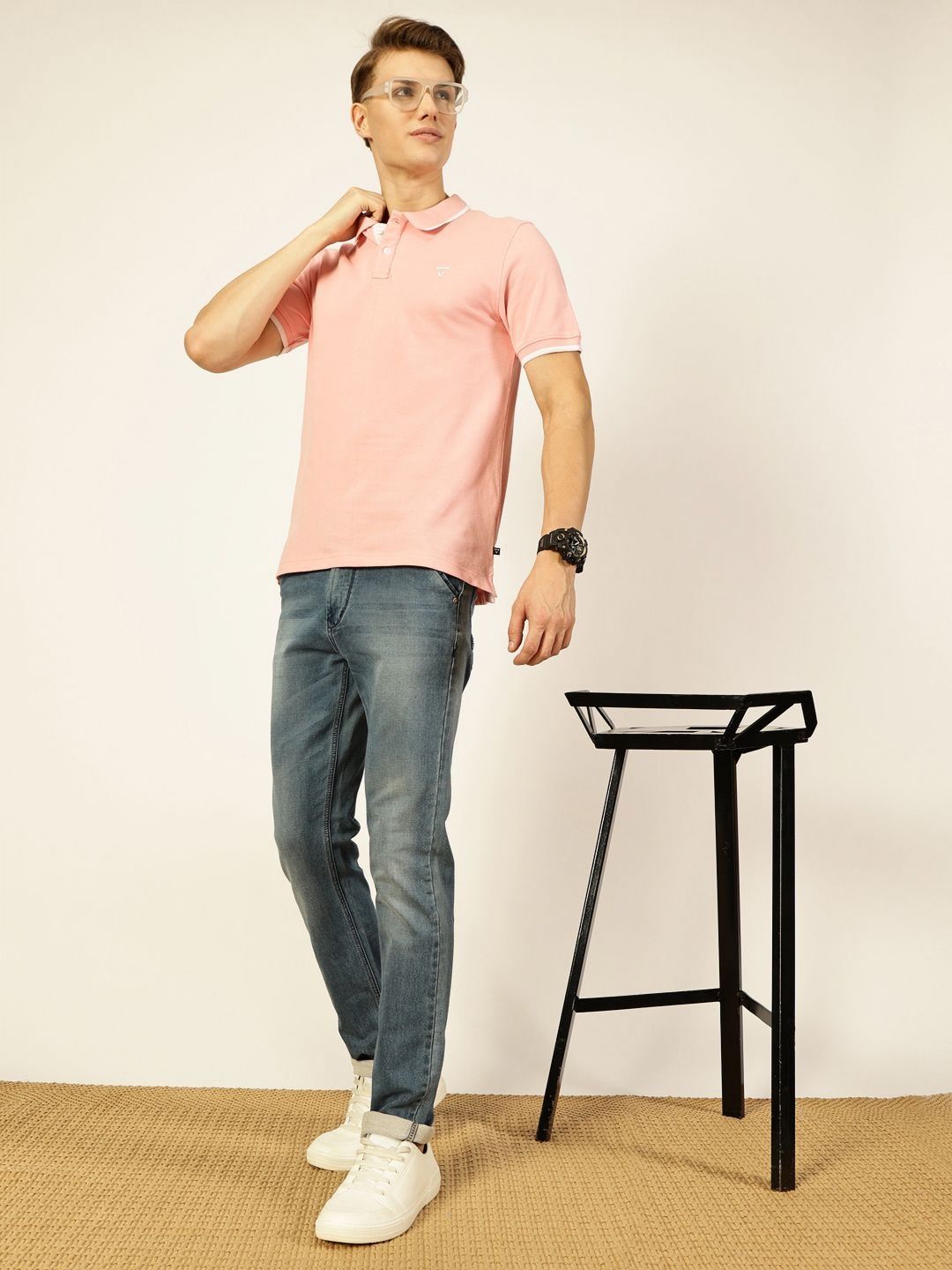 Thomas Scott Men Solid Polo Collar Cotton T-shirt