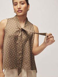 The Label Life Women Coffee Key Monogram Neck Tie Top
