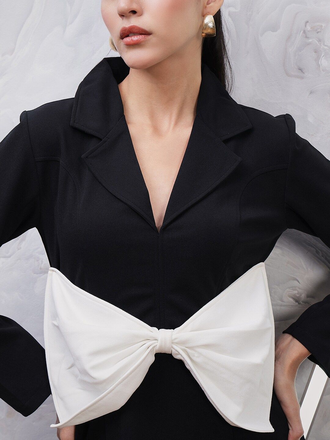 Athena Shirt Collar Long Sleeves Scuba Bow Detail Sheath Dress
