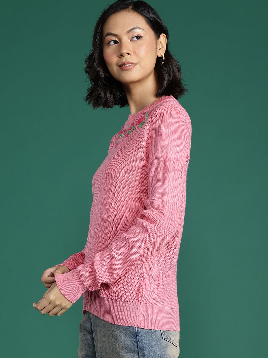 DressBerry Women Floral Embroidered Acrylic Pullover