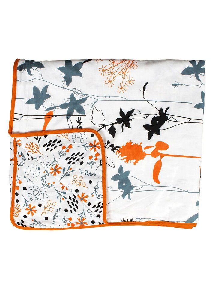 Story@home White & Grey Floral AC Room 150 GSM Double Bed Dohar