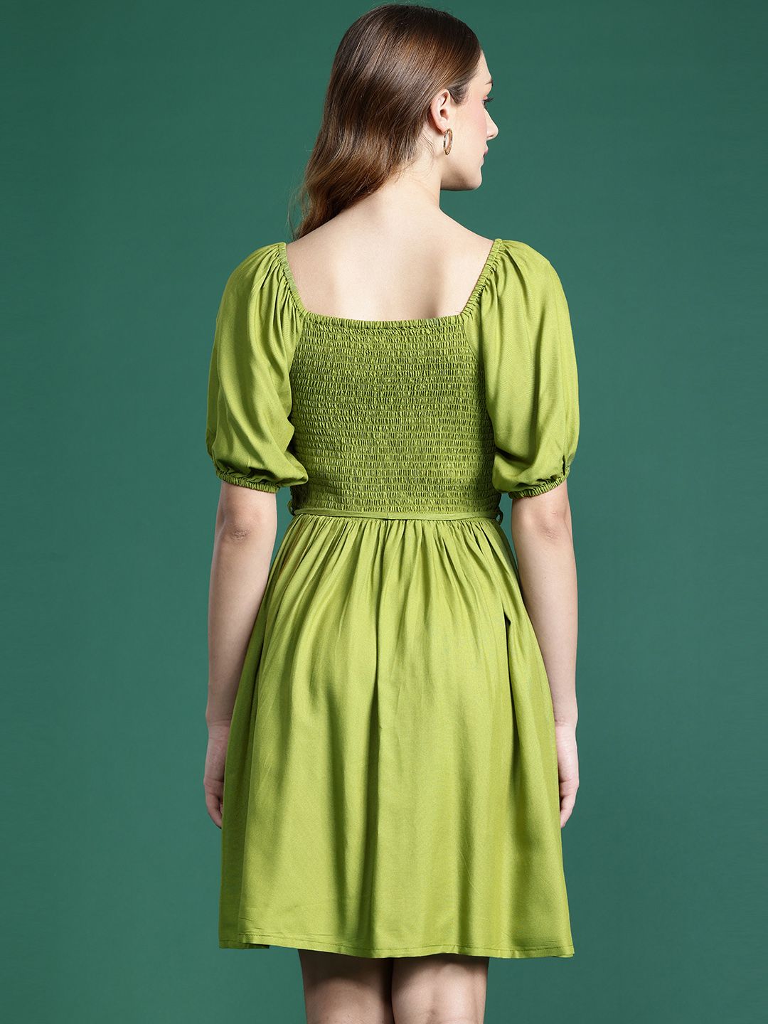 DressBerry Puff Sleeve A-Line Mini Dress with Belt