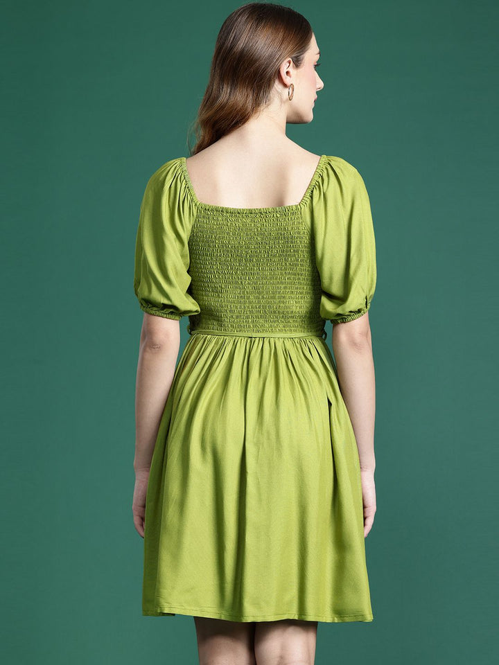 DressBerry Puff Sleeve A-Line Mini Dress with Belt