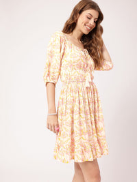 DressBerry Dreamy Holiday Floral Printed Cinched Waist Off-Shoulder A-Line Mini Dress