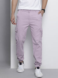 The Indian Garage Co Men Lavender Solid Smart Slim Fit Cargos Trousers