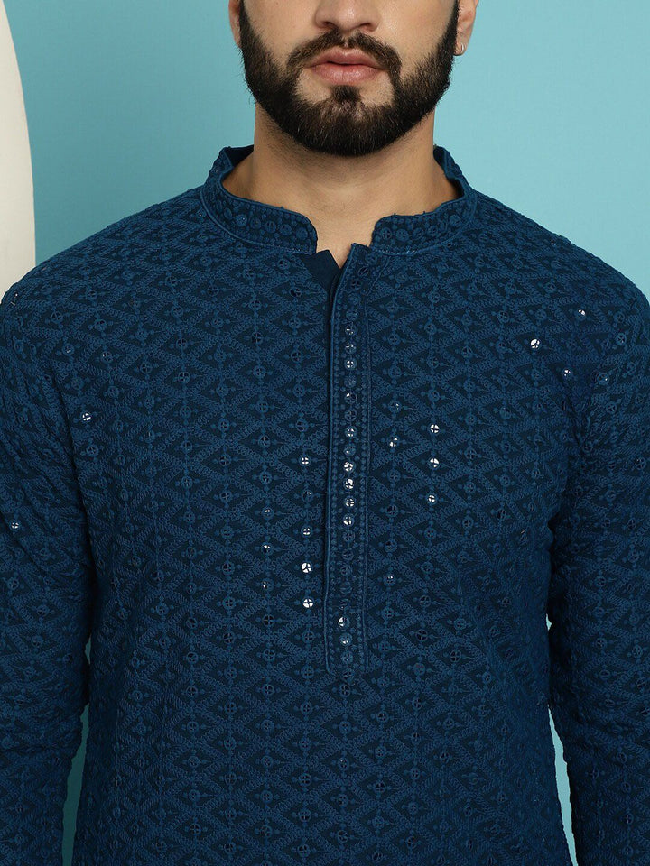 SOJANYA Ethnic Motifs Embroidered Regular Sequined Pure Cotton Kurta With Churidar