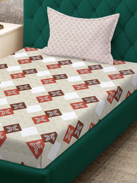Moda Rapido X KLOTTHE Beige & Red Geometric 400 TC Single Bedsheet with 1 Pillow Covers